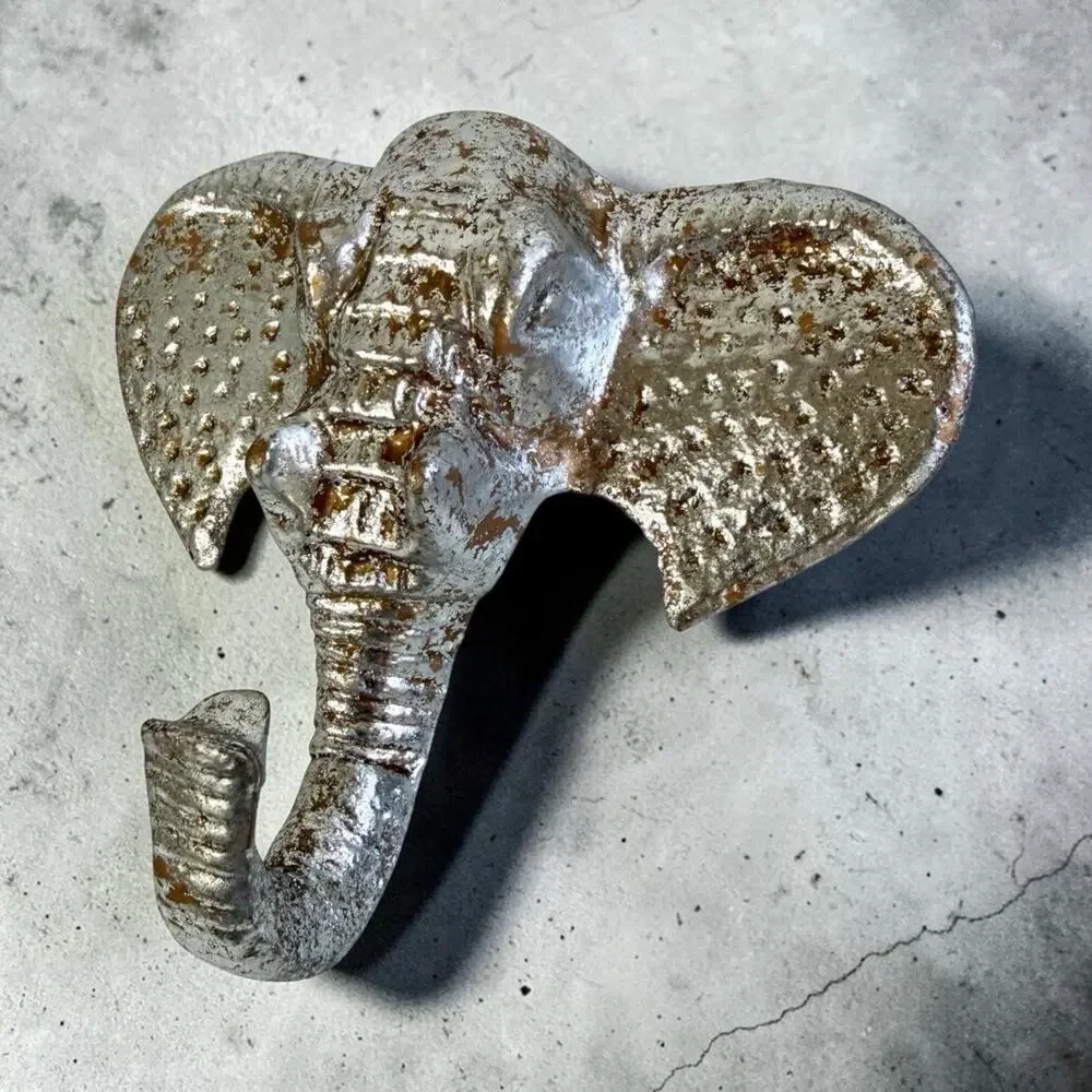 Vintage Silver Metal Elephant Wall Hook Coat Hanger 5”X 6.5”X 2